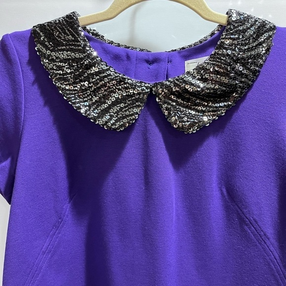 Milly Purple Blouse w/ Black Sequin Collar Back Buttons Short Sleeve Sz SM USA - Picture 9 of 11